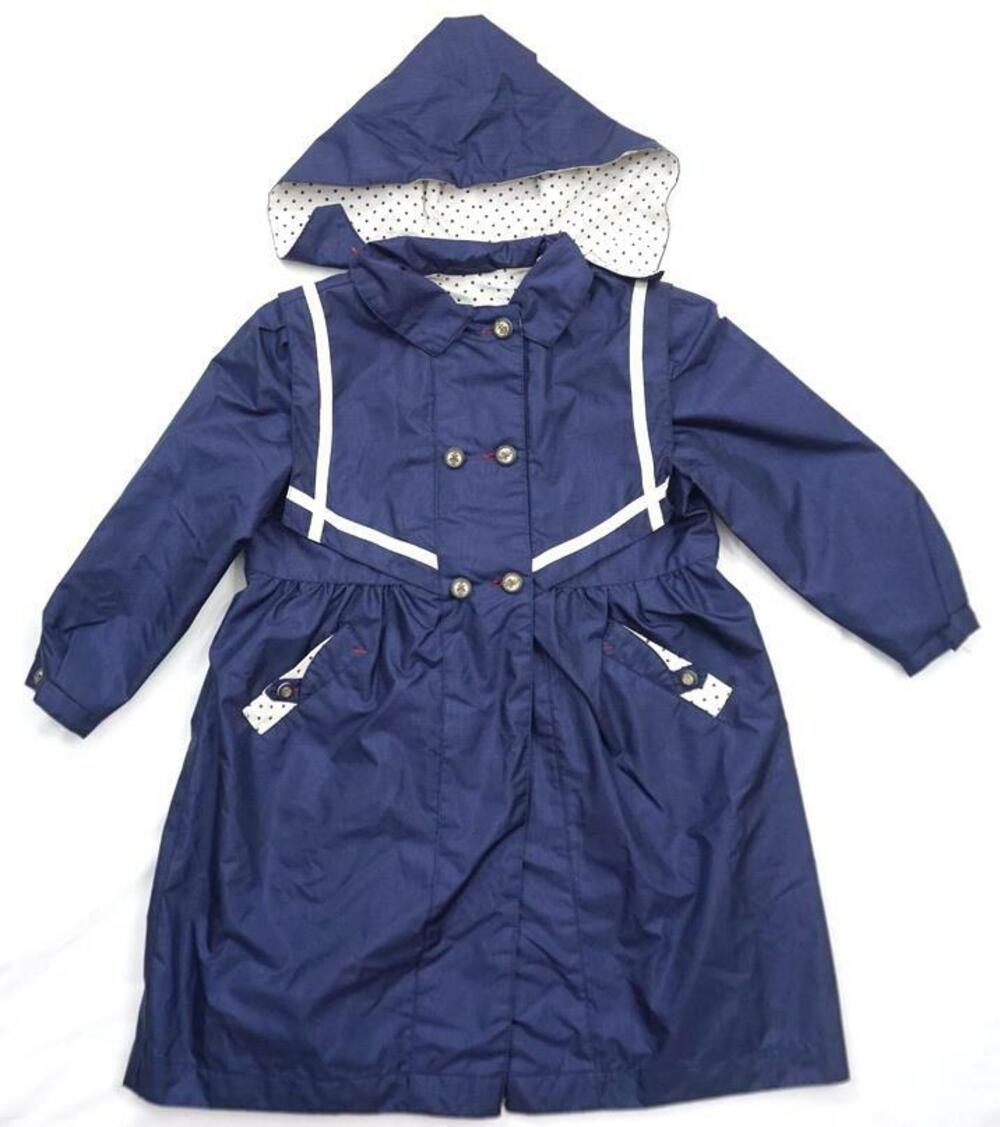 ROTHSCHILD USED GIRLS L(6X) NAUTICAL NAVY DRESS/PEA COAT NYLON PLEATED POLKA DOT